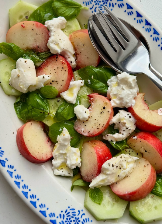 Peach, Cucumber & Burrata Salad